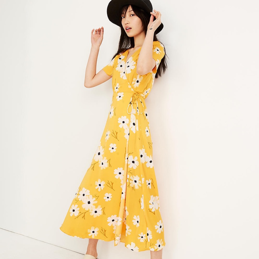 Madewell Yellow Floral Midi Dress
